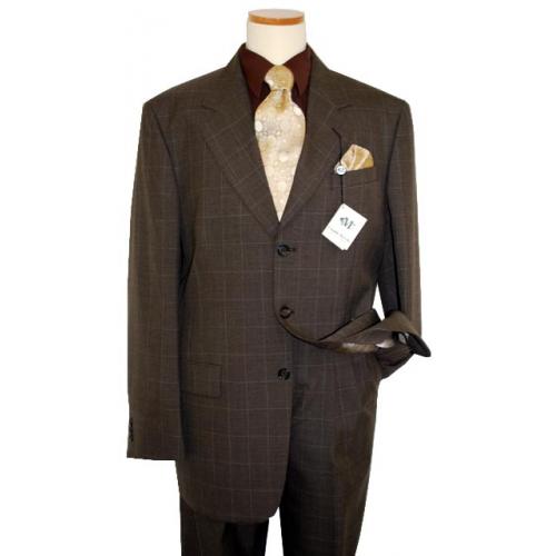 Claudio Morelli Brown with Silver Grey Windowpanes Super 100'S Wool Blend Suit
